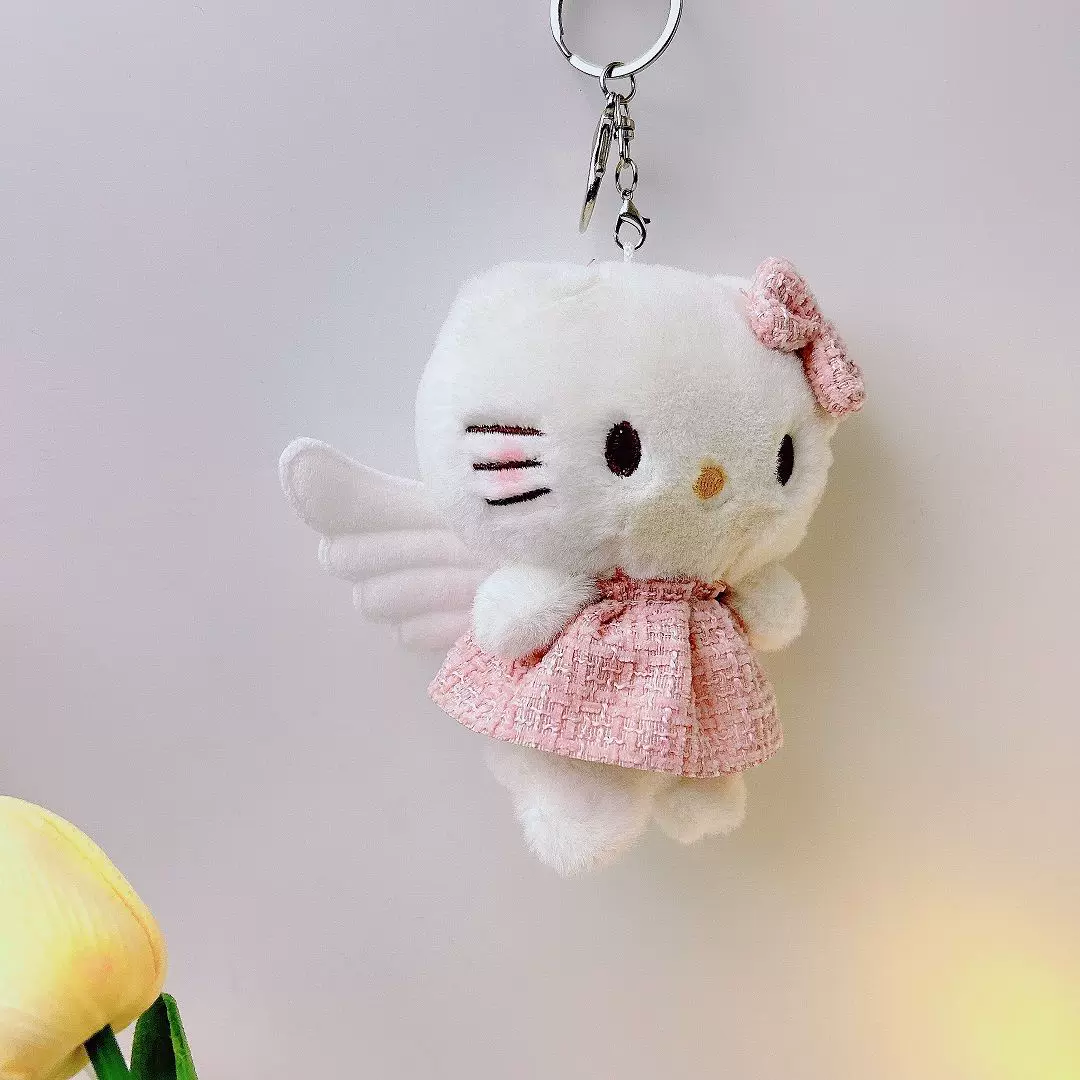 Плюшевый брелок Hello Kitty, милая мультяшная подвеска с бантом и крылышками, 9,7 см