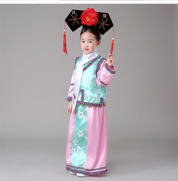 Qing Dynasty Gege trang phục trang phục trẻ em nữ Manchu Qingchuan Xiaoyanzi dịch vụ công chúa cung điện tin đồn hiệu suất dịch vụ hiệu suất - Trang phục áo len bé trai