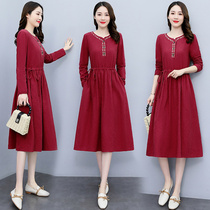 Four Seasons Green Woman Dress New Hangzhou 2022 Spring Fall Suhang Cotton Linen Dress Embroidery Long Sleeves Crumblelength Dresses