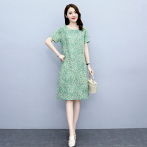 Four Seasons Green Women Dress New Hangzhou 2022 Summer Small Sub-Broken Flowers Cotton Linen Dress Design Feel Dress
