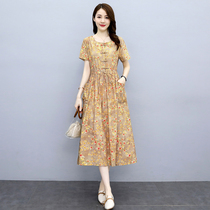 Hangzhou Four season Qingsuhang womens dress 2022 Summer not to chic big code Crushed Flowers Cotton Hemp Skirt Design Sensation