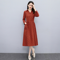 Four Seasons Green Woman Dress New Hangzhou 2022 Spring Fall Temperament Cashews Slim Han Version Polo Dot Cotton Linen Dress