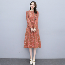 Four Seasons Green Women Dress New Hangzhou 2022 Spring Gentle Wind Easy To Collect Waist Display Slim long sleeves Broken Flowers dress