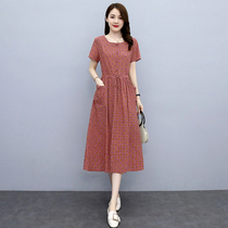 Four Seasons Green Women Dress New Hangzhou 2022 Summer Cashew Waist Display Slim Temperament Cotton Numb dress Dress Blazing Dress