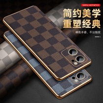 Suitable for opporeno7 mobile phone case new reno7pro electroplated plaid leather case opporeno7 ultra-thin anti-fall all-inclusive lens protective case for men high-end silicone shell for women