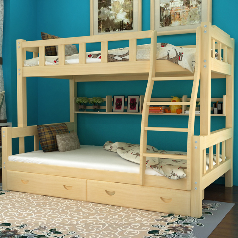 Solid wood high and low bed Upper and lower bed Adult bed Two-piece bed Mother and child bed Double bed Children's bed Mother and child bed Upper and lower bed
