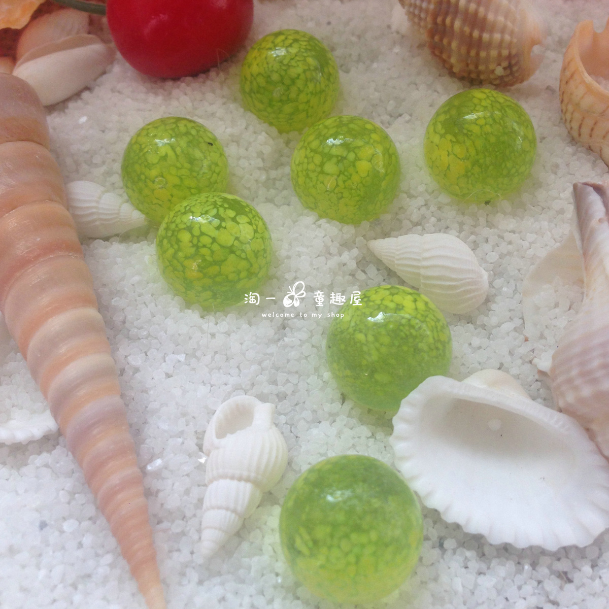 20MM green snowflake marble glass ball decoration marble bonsai ball decoration slippery waves
