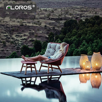 Teak Nordic lazy sofa chair terrace balcony leisure lounge chair imitation rattan with pedal bedroom single rocking chair