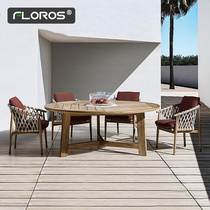 Solid wood dining table and chair combination outdoor courtyard homestay antiseptic wood simple leisure rattan villa hotel furniture