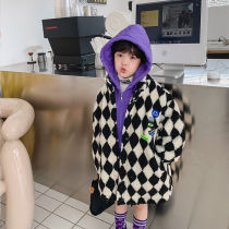 BBs childrens clothing boys imitation lamb wool coat mid-length winter clothing 2022 new winter medium and big childrens quilted top