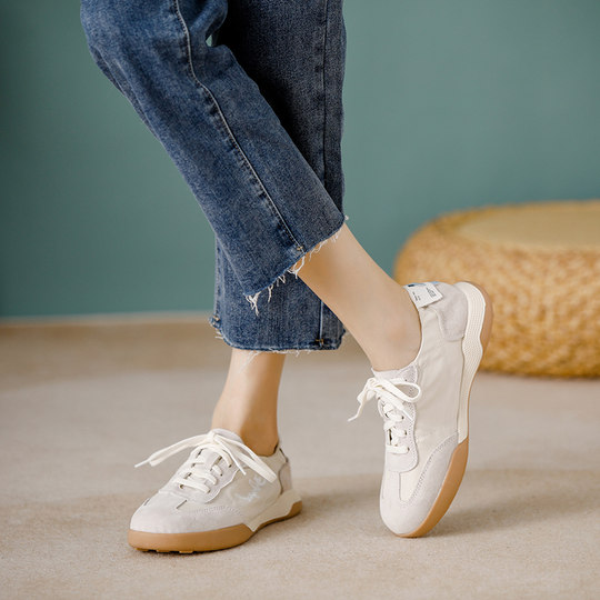 Genuine Leather Forrest Gump Shoes 2025 Summer New Ballet Moral Training Shoes Inner Height Increasing Women's Shoes Soft Sole Breathable Sports White Shoes