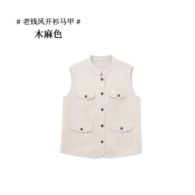 Women's New Product Black Land 100% Hemp Enzyme Washed Old Money Style Cardigan Vest Sleeveless Top Djp6610