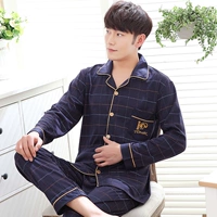 Đồ ngủ nam mùa xuân và mùa thu cotton dài tay Đồ ngủ nam mùa thu đơn giản giản dị cộng với kích thước lớn mùa thu và mùa đông bộ ngủ nam