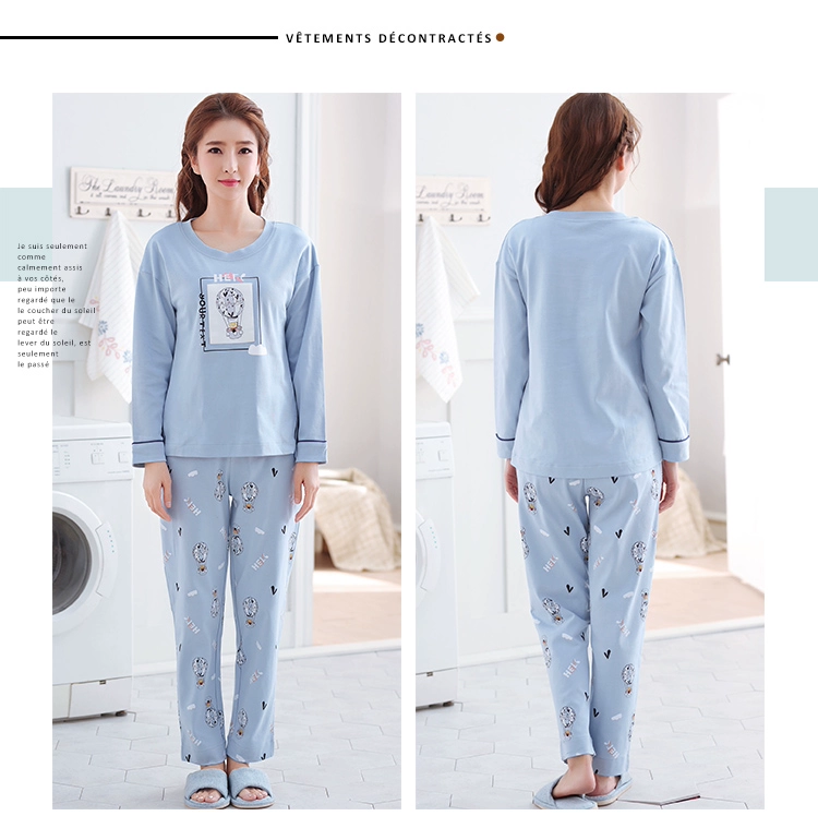 Bộ đồ ngủ nữ mùa thu cotton dài tay hai mảnh hoạt hình Hàn Quốc của sinh viên tươi mùa xuân và mùa thu có thể mặc quần áo bên ngoài
