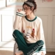 Bộ đồ ngủ nữ mùa thu cotton dài tay hai mảnh hoạt hình Hàn Quốc của sinh viên tươi mùa xuân và mùa thu có thể mặc quần áo bên ngoài đồ bộ mùa hè