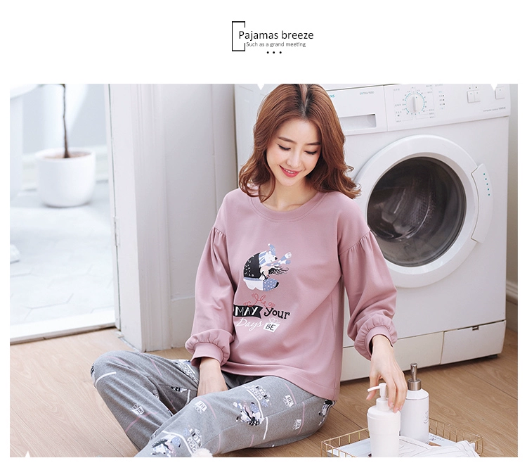 Đồ ngủ nữ kích thước lớn cộng với phân bón để tăng đồ ngủ ít phụ nữ mùa xuân và mùa thu và mùa đông cotton phù hợp với phiên bản Hàn Quốc của dịch vụ nhà hoạt hình đồ ngủ nữ