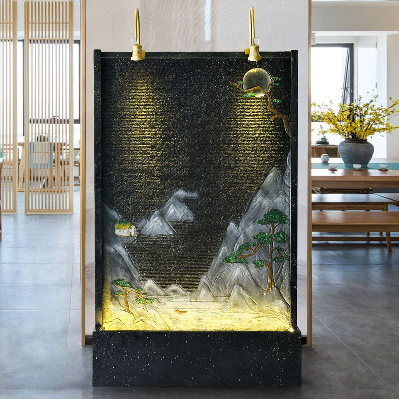Fake Landscape Curtain Wall Water Wall Screen Fountain Pendulum Pieces Living Room Office Storefronts Xuanguan Decorative Feng Shui Fish Pond