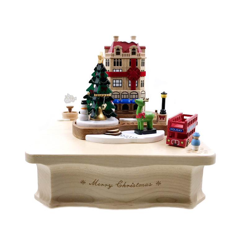 Jeancard Woody Christmas Music Box City Street View Lap Eight Soundbox Children's Men's And Women's Birthday Christmas Gifts