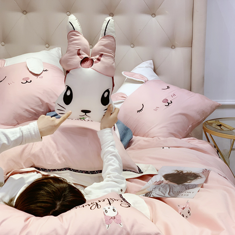 Girl Heart Bunny Jenny Bow Thêu 60S Long Velvet Cotton Cartoon Dễ thương Gối Sofa Đệm Trang trí - Trở lại đệm / Bolsters gối tựa lưng văn phòng cao su non