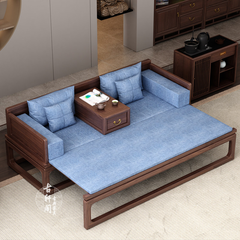 Arhat bed solid wood furniture new Chinese elm living room Zen sofa simple modern lazy push-pull chaise lounge chair