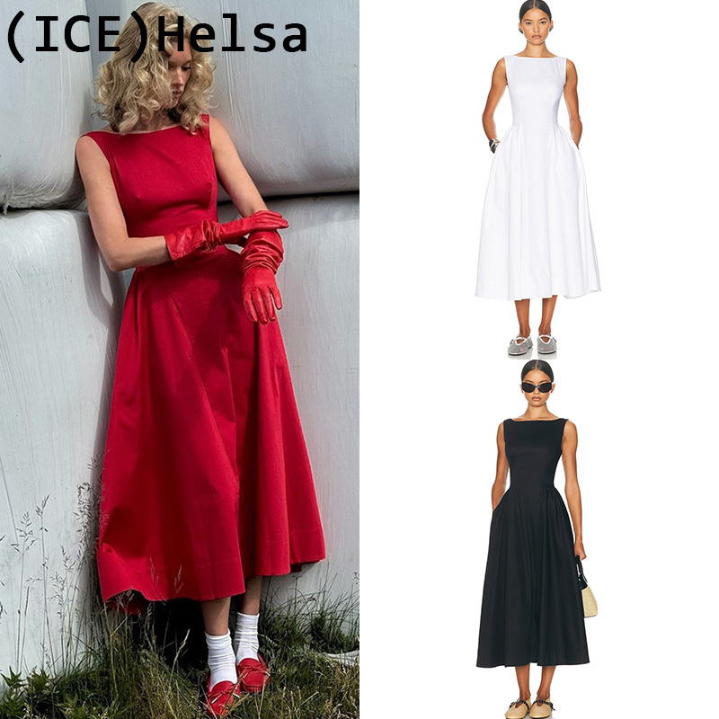 Ice Buyer Store Authentic Helsa Dress Elsa Hosk Same Style Sleeveless Waist-Cinching A-Line Skirt Vest Long Dress