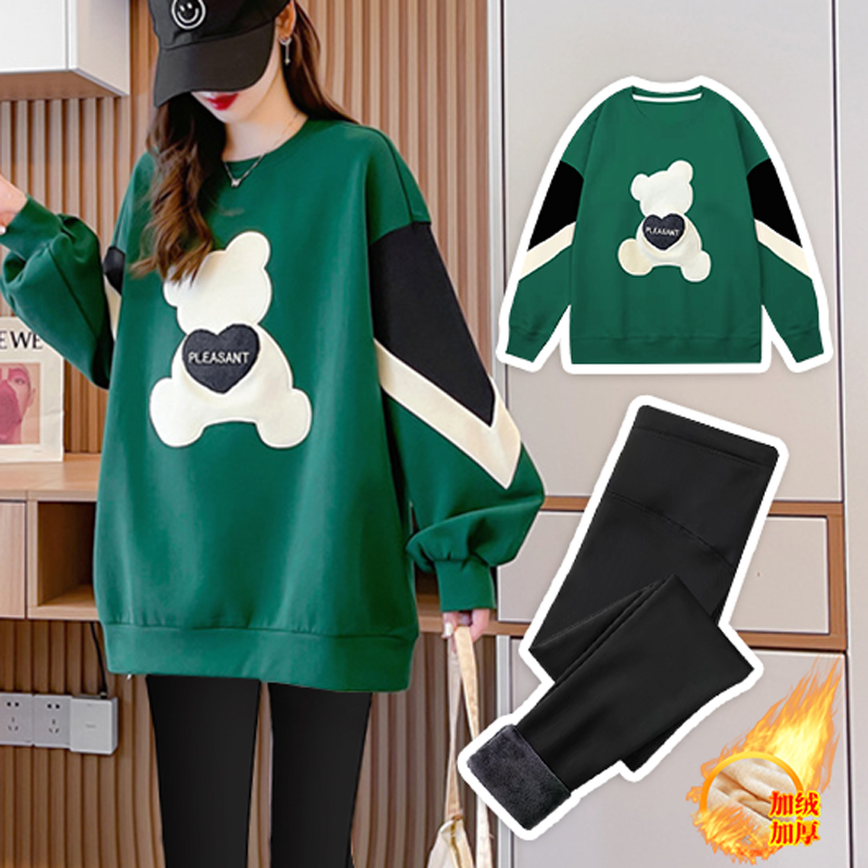 Pregnant Woman Spring Autumn Clothing Suit Fashion Spicy Mother Out Sweatshirt 2023 New Autumn Winter Plus Suede Pregnant Woman Pants Two Sets-Taobao