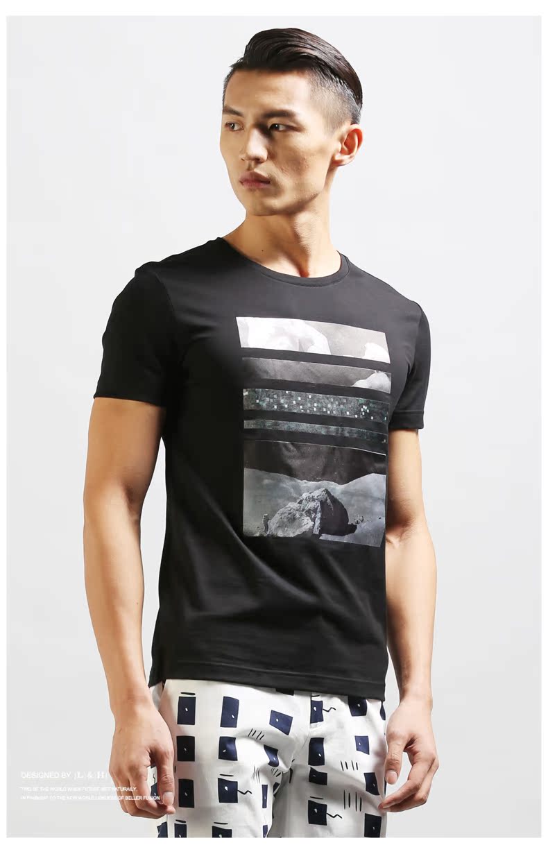 Luo Hao nam mùa hè cotton mỏng giản dị cổ tròn ngắn tay t-shirt nam thời trang cá tính in ấn thanh niên từ bi người đàn ông