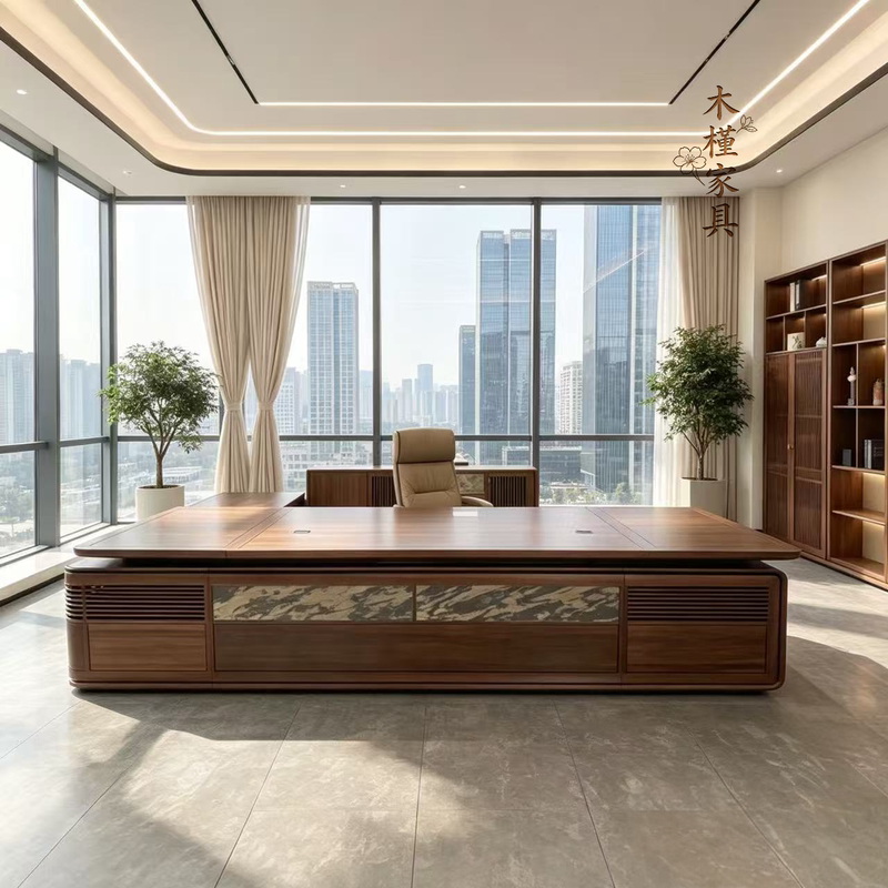 Modern Minimalist Office Desk Set, Solid Black Walnut Wood, High-End Executive Office Furniture, Large Executive Desk Modern Minimalist Office Desk Set, Solid Black Walnut Wood, High-End Executive Office Furniture, Large Executive Desk