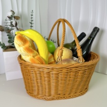 Picnic basket ins Outdoor Spring Excursion Imitation Vine BIG HAND BASKET BUY GROCERY SHOPPING BASKET RED FIELD GARDEN PICKING BASKET