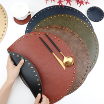 American light extravagant dining cushion upscale European style leather waterproof and anti-oil round rivet pure color hotel home burn-proof thermal insulation