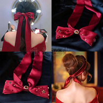Beautiful hairpin Bridal toast dress headdress Wine red super fairy bow hairband wild simple accessories