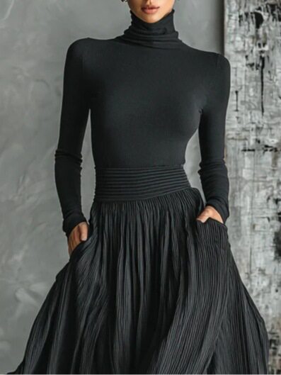 French Retro Skirt Set: High-Neck Slim-Fit 2-Piece - Taobao product photo 8