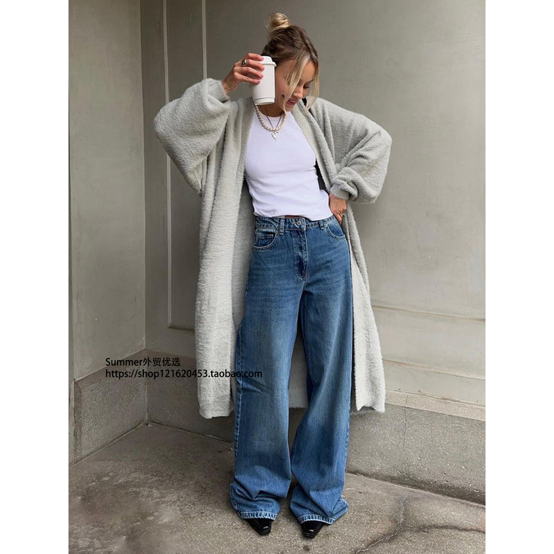 Mink Fur Knitted Sweater Cardigan Robe, Lazy Style Loose Sweater, Long Coat Long Cardigan