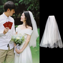 Registration and certificate collection small veil French-style hair accessories simple short double-layer bride wedding photo white wedding hairpin