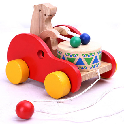 幼儿童小熊敲鼓拖拉玩具车 宝宝爱走路益智玩