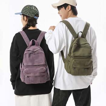 Counter official smoky purple distressed canvas texture denim backpack trendy cool couple wasteland functional style commuting casual