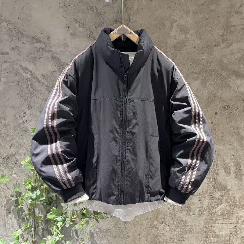 Striped Patchwork Stand Collar Thickened down Jacket for Men, Winter Korean Style Trendy Youth Casual Warm down Coat
