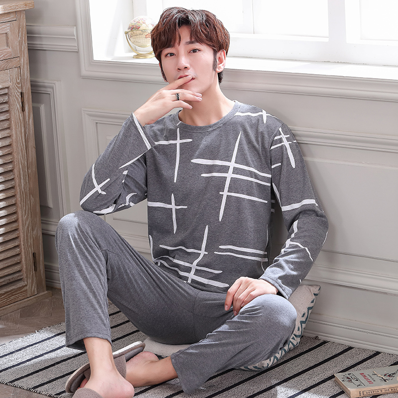 Mùa thu và mùa đông mens đồ ngủ cotton Hàn Quốc phiên bản của giải trí có thể mặc những người đàn ông trung niên dài sleevecotton quần áo bông nhà hai mảnh bộ.