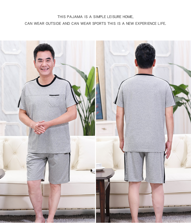 Người đàn ông trung niên đồ ngủ mùa hè nam ngắn tay quần short cotton cha nhà cũ dịch vụ cha trung niên phù hợp với