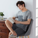 Mens đồ ngủ mùa hè ngắn tay sản phẩm cotton mỏng mặc lỏng lẻo cộng với kích thước mùa thu và mùa hè mens trung niên phù hợp với nhà quần áo.