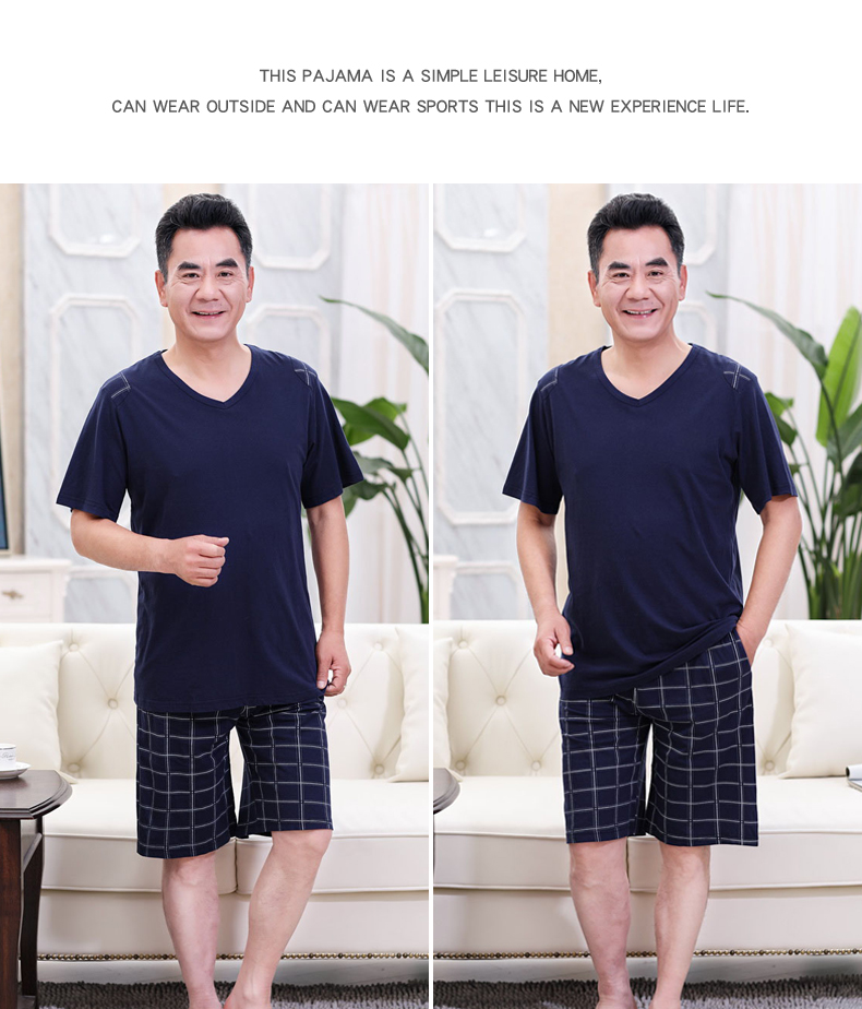 Người đàn ông trung niên đồ ngủ mùa hè nam ngắn tay quần short cotton cha nhà cũ dịch vụ cha trung niên phù hợp với