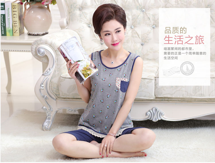 Mùa hè trung niên và người già không tay đồ ngủ của phụ nữ vest cotton trung niên mẹ cộng với phân bón XL dịch vụ nhà phù hợp với