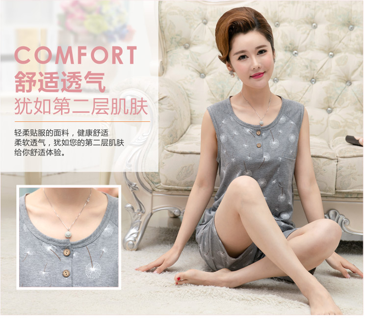 Mùa hè trung niên và người già không tay đồ ngủ của phụ nữ vest cotton trung niên mẹ cộng với phân bón XL dịch vụ nhà phù hợp với