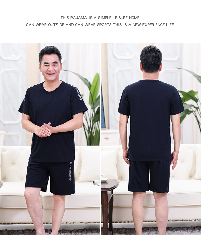 Người đàn ông trung niên đồ ngủ mùa hè nam ngắn tay quần short cotton cha nhà cũ dịch vụ cha trung niên phù hợp với