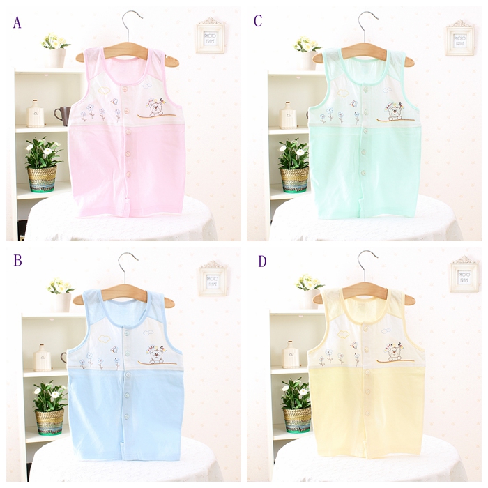 Baby Nest Combed Cotton Jacquard Mesh Slim summer Men and women Baby Vest Front Open Buttoned Open Gear Candy Color Reptile