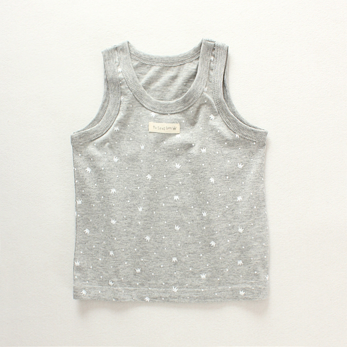 Mùa hè Nhật Bản mới cậu bé bé gái trong cậu bé lớn tay áo thun cotton jersey vest vương miện 3 màu.