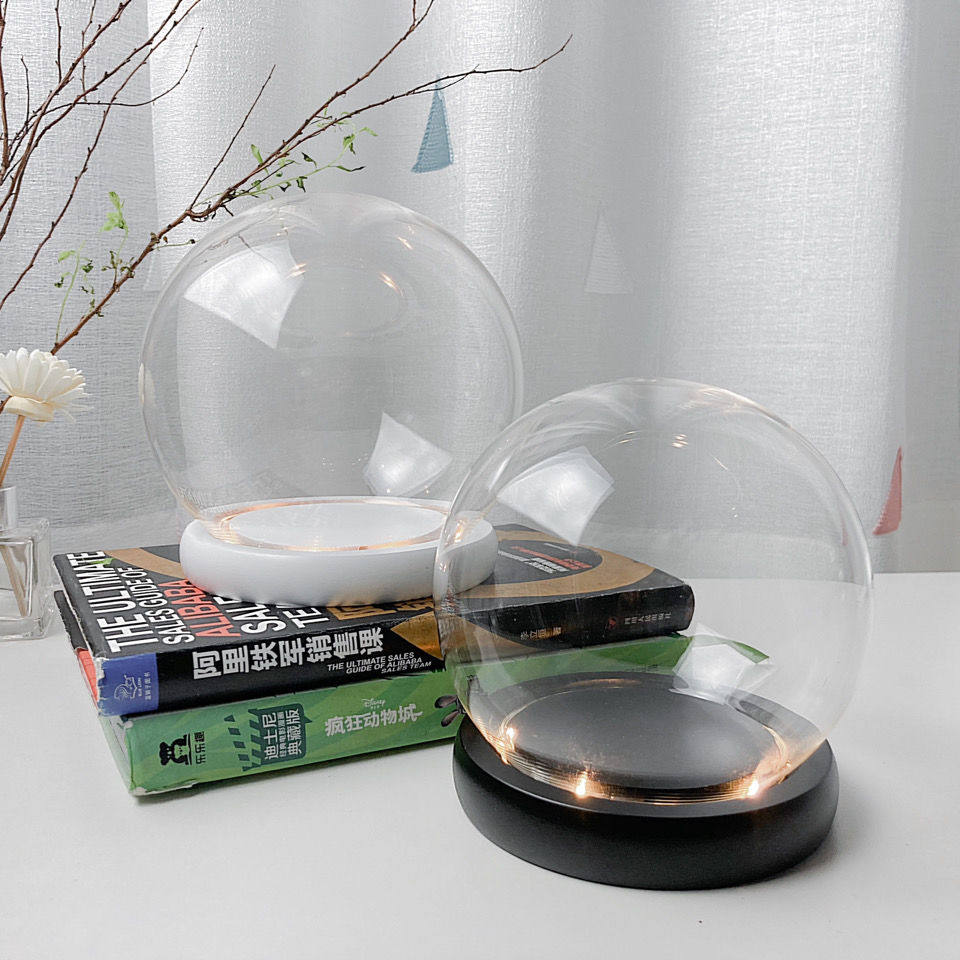 Evergreen Flower Glass Hood Display Case Diy Model Decoration Table Swing Piece Dry Flower Transparent Dust Cover Craft Gift Hem