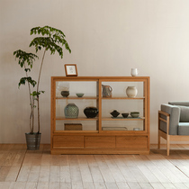 MUMO wood-ink glass display cabinet full-original solid wood exhibition desk work room dust-proof display cherry wood floor