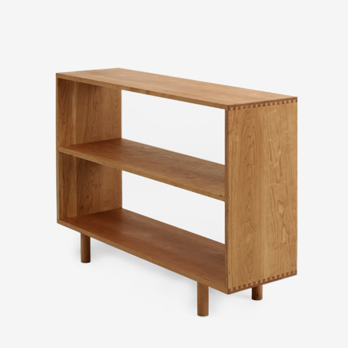 MUMO wood ink round leg double-layer square cabinet Cherry wood log shelf Japanese-style environmental protection solid wood bookcase