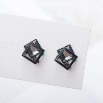 Earrings square crystal glass earrings female 2021 New Tide hypoallergenic sterling silver earring temperament Korea personality